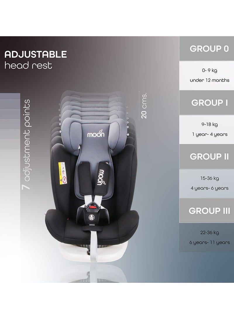 مون مقعد سيارة للأطفال جيروسكوب لمجموعة الأطفال 0+/1/2/3 (0-36 كجم/0-12 سنة) ISOFIX+ حبل علوي يدور 360 درجة - أسود - Image 3
