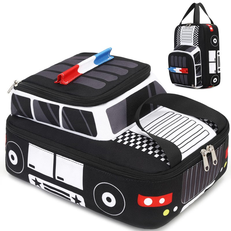 LEDAOU Lunch Box Kids Boys Girls Cute Insulated Lunch Box Reusable Lunch Bag Meals Tote Lunchbox for School Picnic Travel Police Car