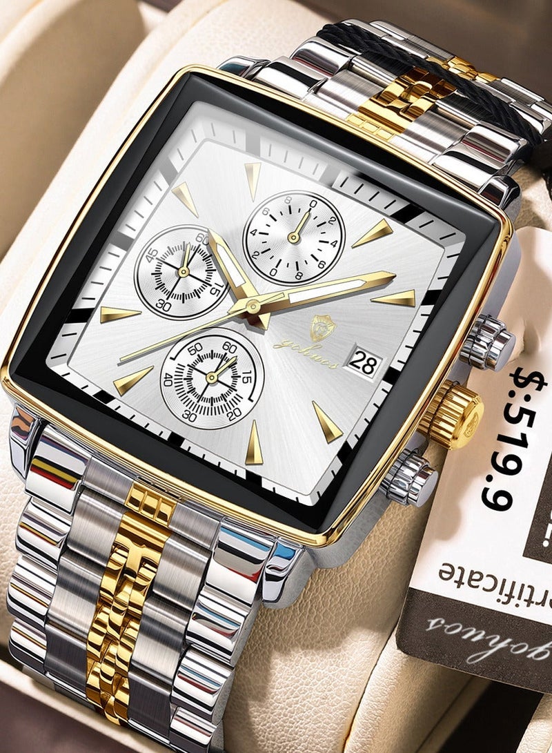 GOHUOS Men's Watch, Stainless Steel Analog Square Waterproof Quartz Luxury Business Fashion Wrist Watch - 40mm - Image 1