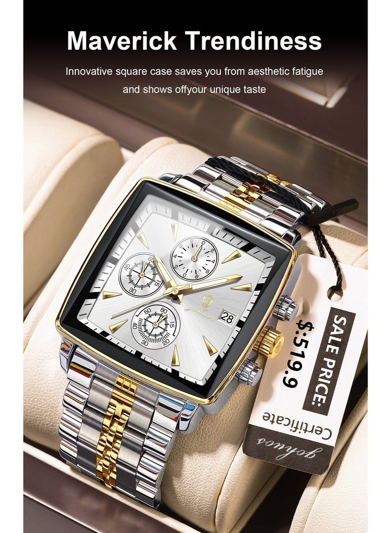 GOHUOS Men's Watch, Stainless Steel Analog Square Waterproof Quartz Luxury Business Fashion Wrist Watch - 40mm - Image 5