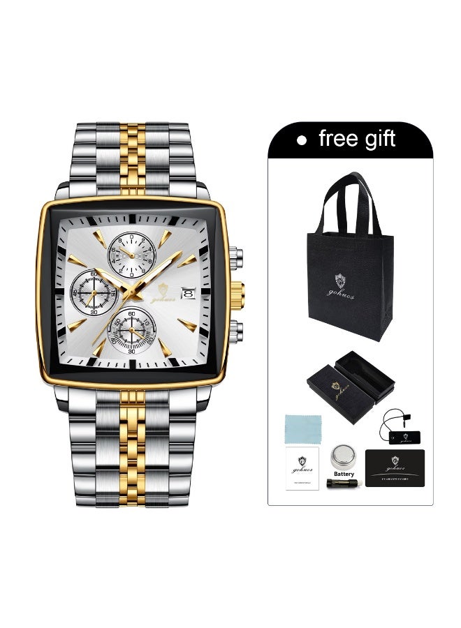 GOHUOS Men's Watch, Stainless Steel Analog Square Waterproof Quartz Luxury Business Fashion Wrist Watch - 40mm - Image 4
