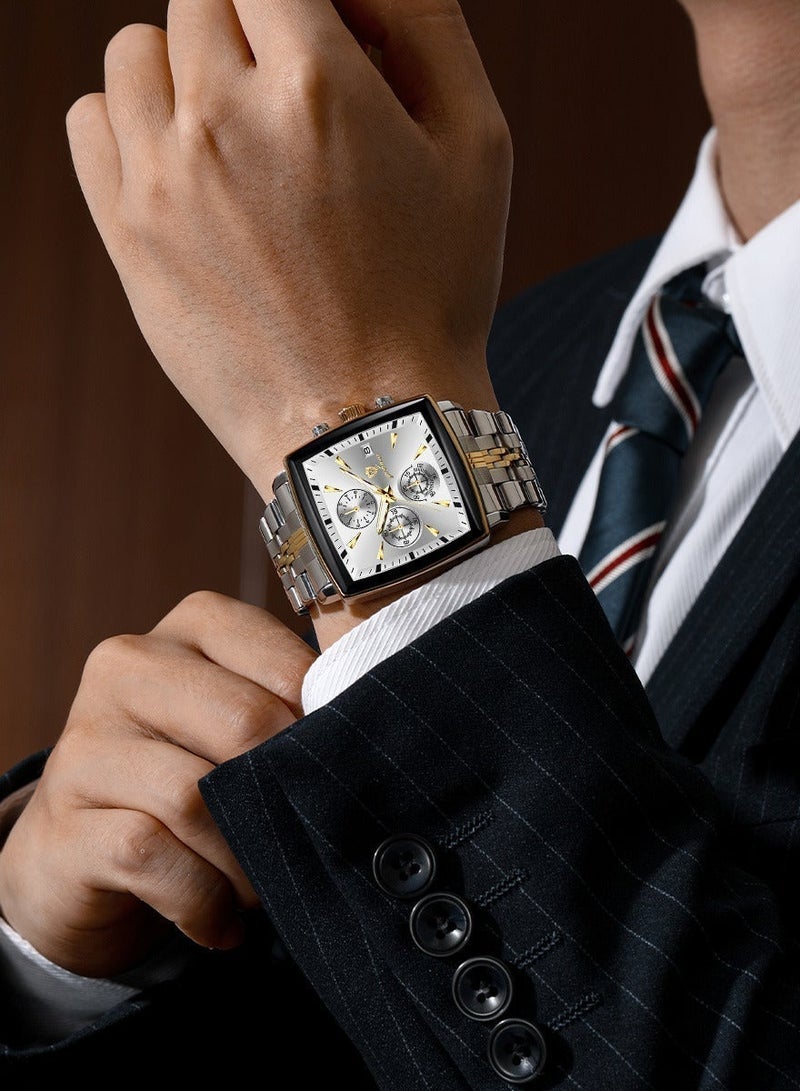 GOHUOS Men's Watch, Stainless Steel Analog Square Waterproof Quartz Luxury Business Fashion Wrist Watch - 40mm - Image 2