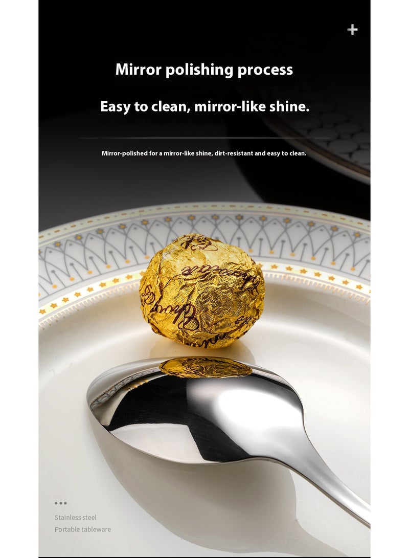 طقم أدوات مائدة من الفولاذ المقاوم للصدأ مكون من 4 قطع، طقم ملاعق وشوك وسكاكين من الفولاذ المقاوم للصدأ باللون الذهبي - Image 4