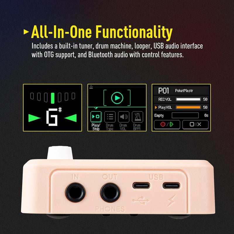 SONICAKE QME-10PK Pocket Master-Multi Effects Guitar Pedal with 9 Effects Modules 100 Drum Rhythms and Looper 100 Presets 20 Amp/Cab Electric Guitar Effects Processor OTG USB Audio Interface BT - Image 4