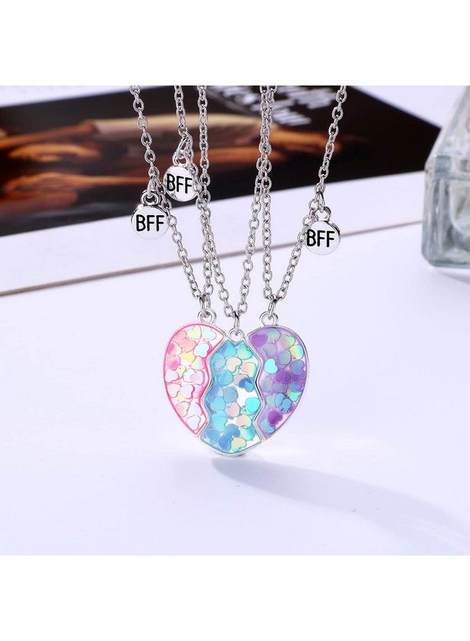 El Regalo 3 PCs BFF Best Friend Forever Split Heart Magnetic Matching Pendant Necklaces Set for Kids/Girls/Teens- Friendship Puzzle Necklaces Sets for Besties (Mermaid Heart BFF) - Image 2