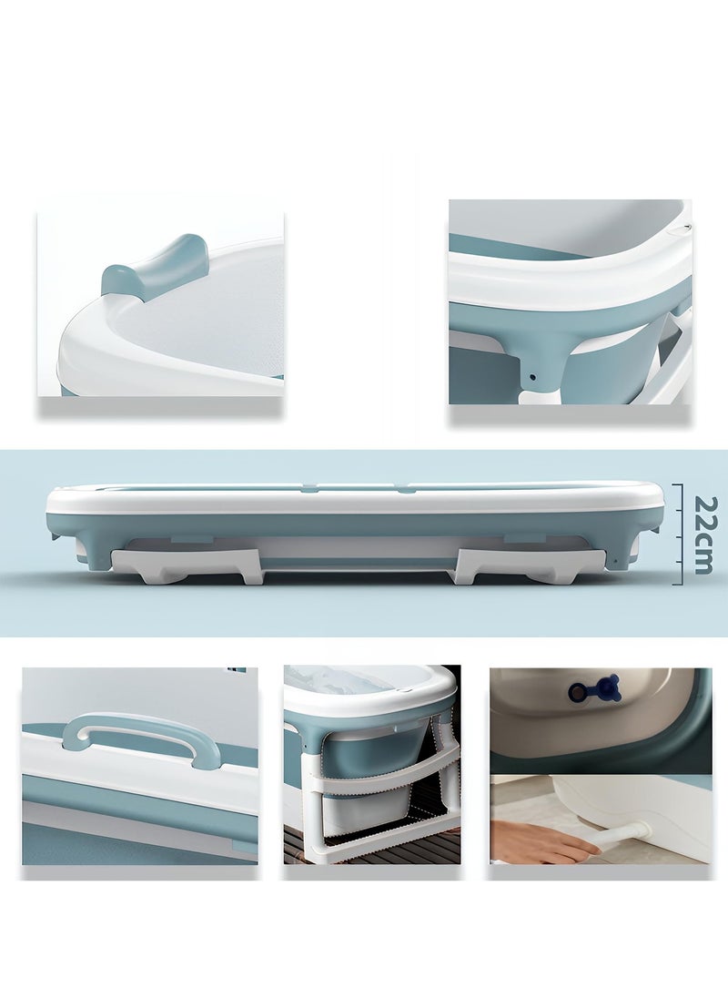 تايمي - حوض استحمام كبير محمول قابل للطي للكبار والأطفال، بانيو متنقل سهل التخزين تصميم عملي وموفر للمساحة باللون الازرق - 138X62X52سم - Image 1