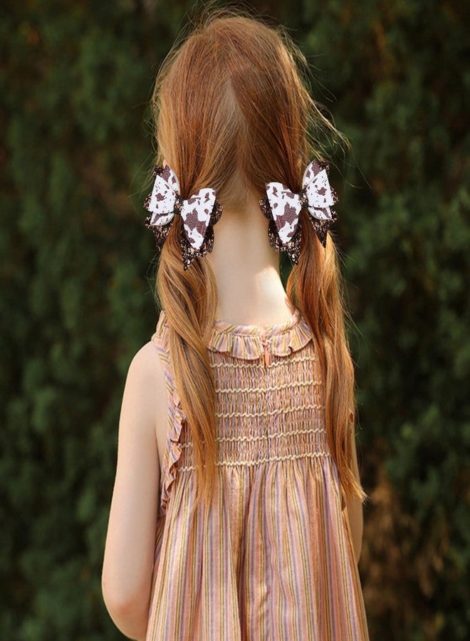 Miroksh 2 Pack 3.5-Inch Glitter Sparkly Brown Cow Hair Bow Clips for Western Cowgirls Cute Moo Cow Alligator Hairpins Barrettes Toddler Teens Women Kids Birthday Party Decorations Gift - Image 3