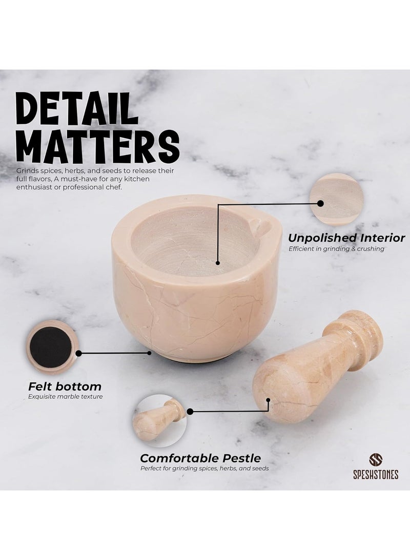 SPESHSTONES Marble Mortar and Pestle Set 3 Inch Verona Small Pill Crusher, Stone Spice Grinder Bowl for Herb, Garlic Crusher, Guacamole, Salsa, Pesto Powder & Kitchen Essentials  - Image 5