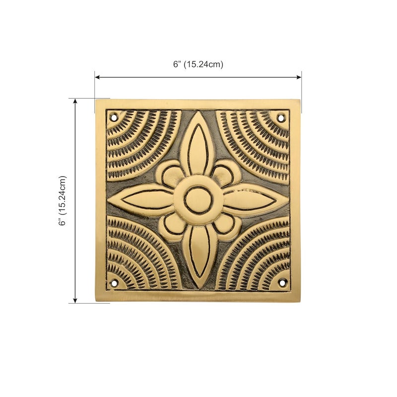 DEVDECOR , Vintage Brass Door Decorative Plate – 6 x 6 Embossed Floral Design Wall or Door Accent Hardware - Image 5