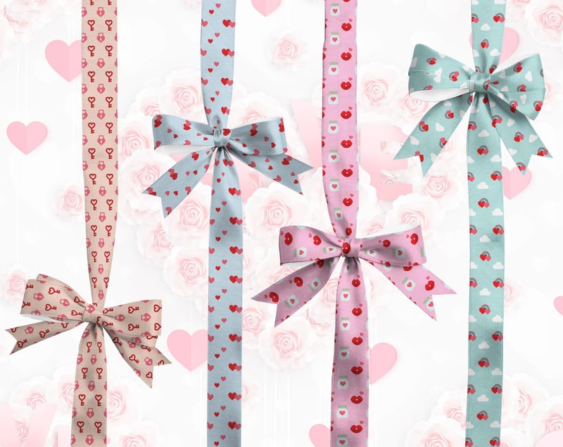 YKW 8 Rolls Valentine'S Day Ribbon Set  3/8"" X 3 Yards Each  Heart Ring Pattern Grosgrain Ribbons For Wedding Gift Wrapping & Diy Crafts - Image 3