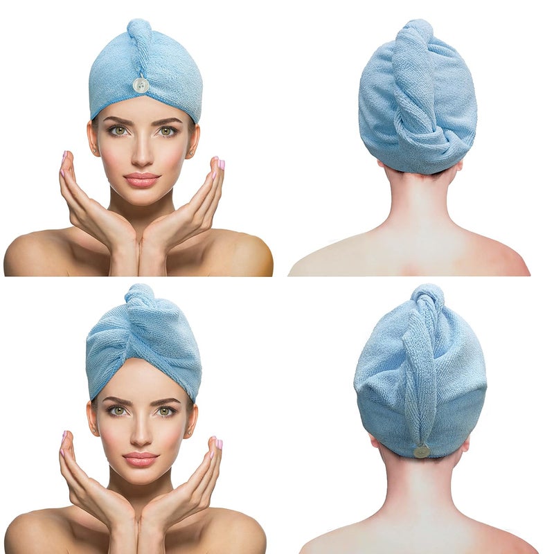 SOFTSPUN SOFTSPUN Microfiber Hair Cap 2 Pcs 70X25 cm Sky Blue 340 GSM Super Absorbent Quick Dry Hair Turban for Drying All Kinds of Hair Straight or Curly Short or Long Thin or Thick Hair - Image 1