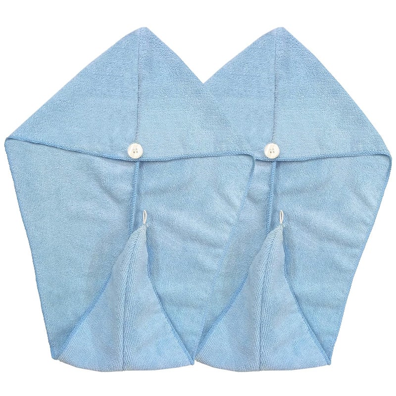 SOFTSPUN SOFTSPUN Microfiber Hair Cap 2 Pcs 70X25 cm Sky Blue 340 GSM Super Absorbent Quick Dry Hair Turban for Drying All Kinds of Hair Straight or Curly Short or Long Thin or Thick Hair - Image 2