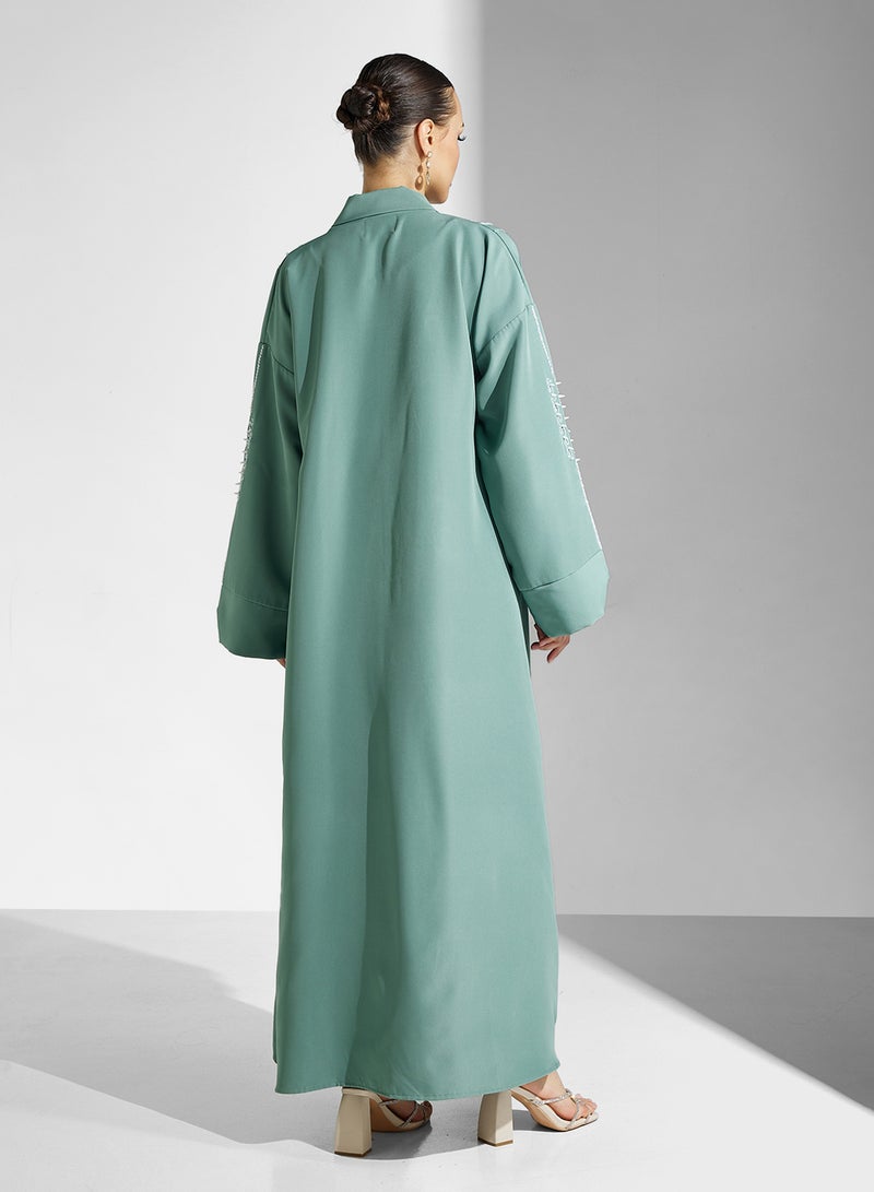 hayas closet Collared Abaya with Embroidery details - Image 2