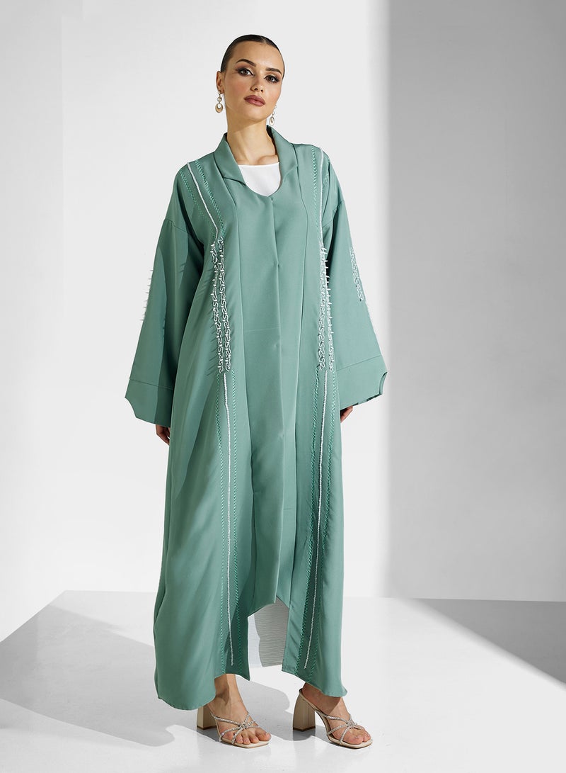 hayas closet Collared Abaya with Embroidery details - Image 1