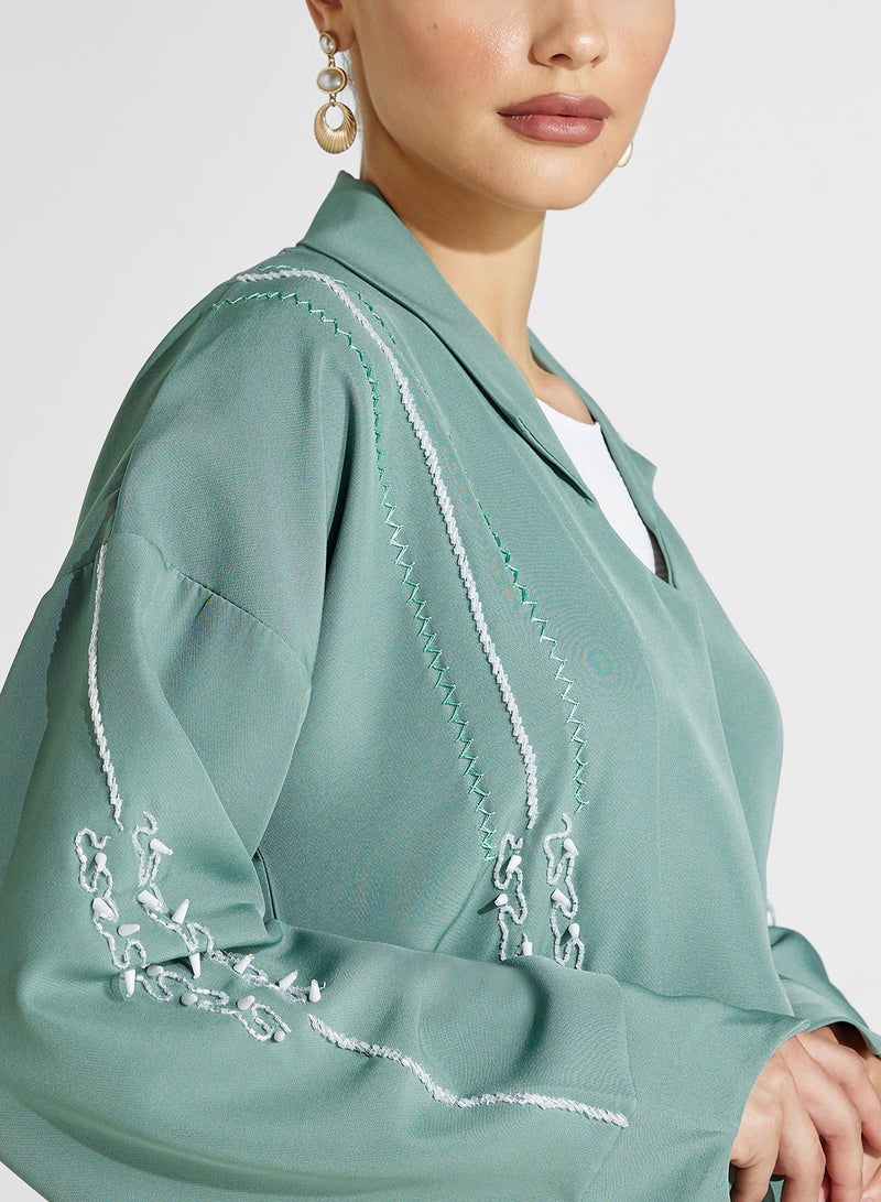 hayas closet Collared Abaya with Embroidery details - Image 3
