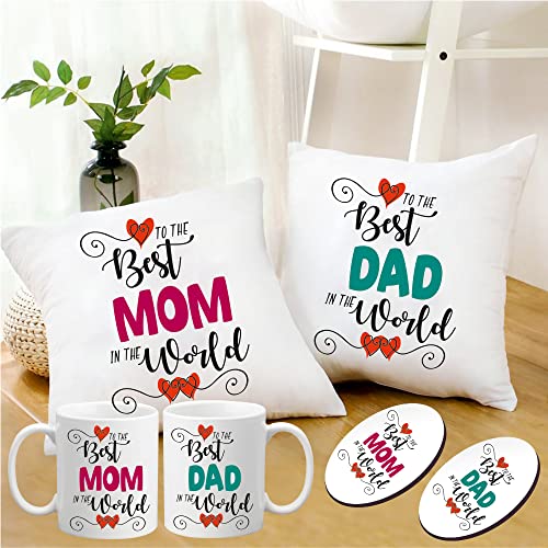 PICRAZEE "Best Mom Dad in World for Mummy Papa | Parents | Mother Father (2pc12”x12” Satin Cushion with Filler, 2pc Coffee Mug & 2pc Fridge Magnet) - Image 1