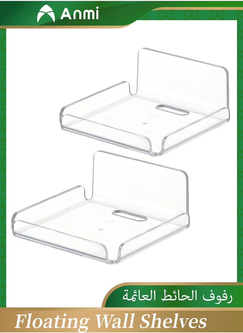 2Pcs Acrylic Small Wall Shelf, Floating Shelves for Security Cameras, Speakers, Baby Monitors, Easy to Install No Drill (Clear)