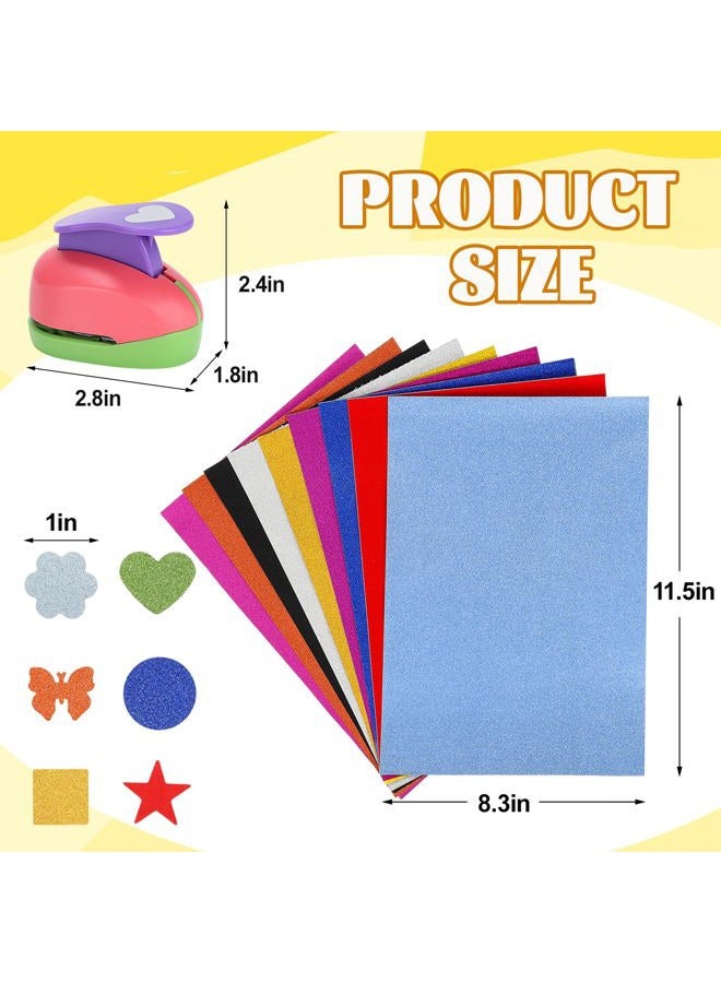 Regilt 6 Pcs Colorful Craft Hole Punch with 10 Glitter Cardstock Papers, Decorative Scrapbook Paper Puncher Set, Different Shape Paper Hole Puncher Set for Office Supplies (6 Pcs Styles 2) - Image 2