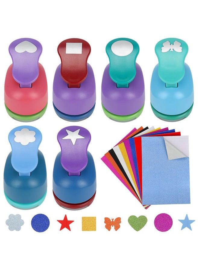 Regilt 6 Pcs Colorful Craft Hole Punch with 10 Glitter Cardstock Papers, Decorative Scrapbook Paper Puncher Set, Different Shape Paper Hole Puncher Set for Office Supplies (6 Pcs Styles 2) - Image 1