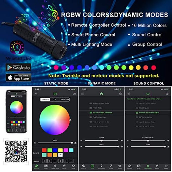 Amki 6W RGBW Fiber Optic Curtain Light Kit, Bluetooth Waterfall Curtain Light for Window Kid Children Sensory Room Home Decoration with Flash Point Fiber Optic Cables 200strands 0.03in/0.75mm 6.5ft/2m - Image 3