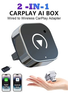 Mini Wireless Carplay Adapter, Convert Wired to Wireless Car Play & Android Auto 2-in-1 Adapter for Apple iPhone & Android Phone, Plug & Play, Auto Connect, No Delay, w/USB C for iOS 10+ Android 11+