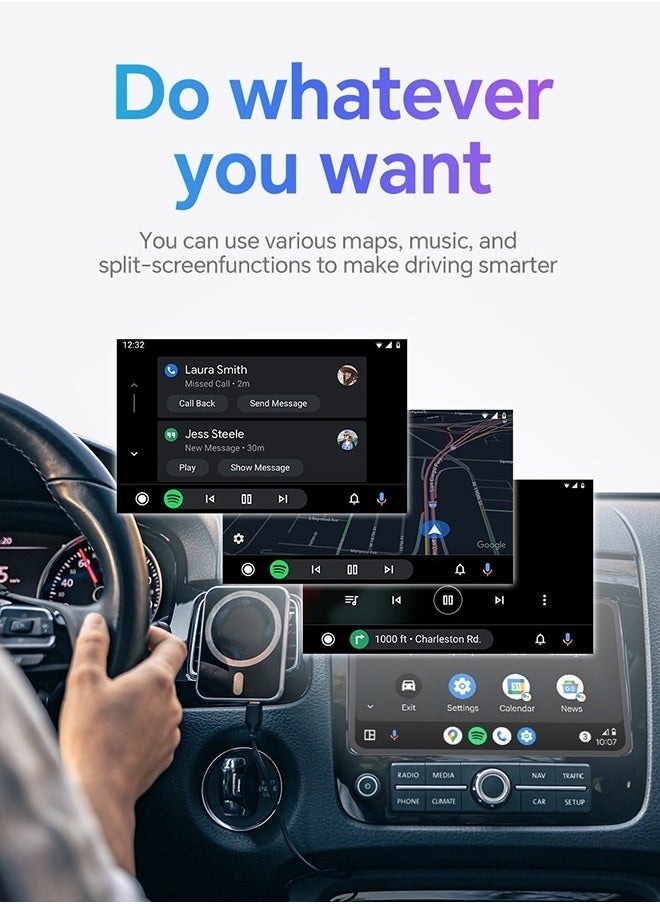 Generic - Mini Wireless Carplay Adapter, Convert Wired to Wireless Car Play & Android Auto 2-in-1 Adapter for Apple iPhone & Android Phone, Plug & Play, Auto Connect, No Delay, w/USB C for iOS 10+ Android 11+ - Image 1