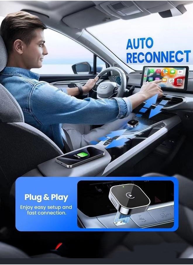 Generic - Mini Wireless Carplay Adapter, Convert Wired to Wireless Car Play & Android Auto 2-in-1 Adapter for Apple iPhone & Android Phone, Plug & Play, Auto Connect, No Delay, w/USB C for iOS 10+ Android 11+ - Image 1