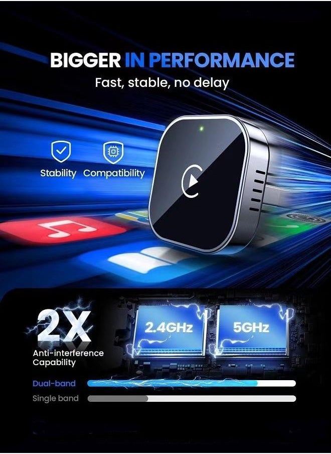 Generic - Mini Wireless Carplay Adapter, Convert Wired to Wireless Car Play & Android Auto 2-in-1 Adapter for Apple iPhone & Android Phone, Plug & Play, Auto Connect, No Delay, w/USB C for iOS 10+ Android 11+ - Image 1