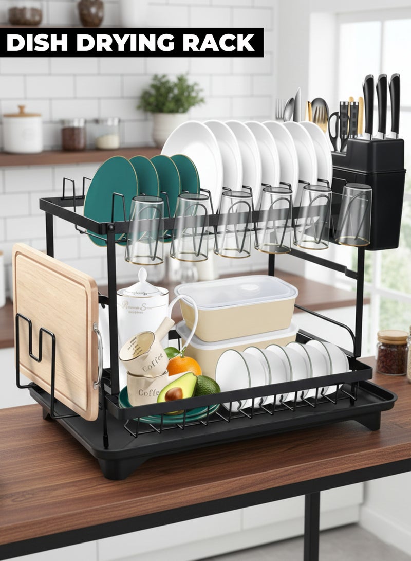 MarkedOne 2 Tier Dish Drying Rack with Utensil Holder Cutting Board Holder & Drainboard Tray Dish Drainer Rack for Kitchen Counter Scratch Resistant - Image 1
