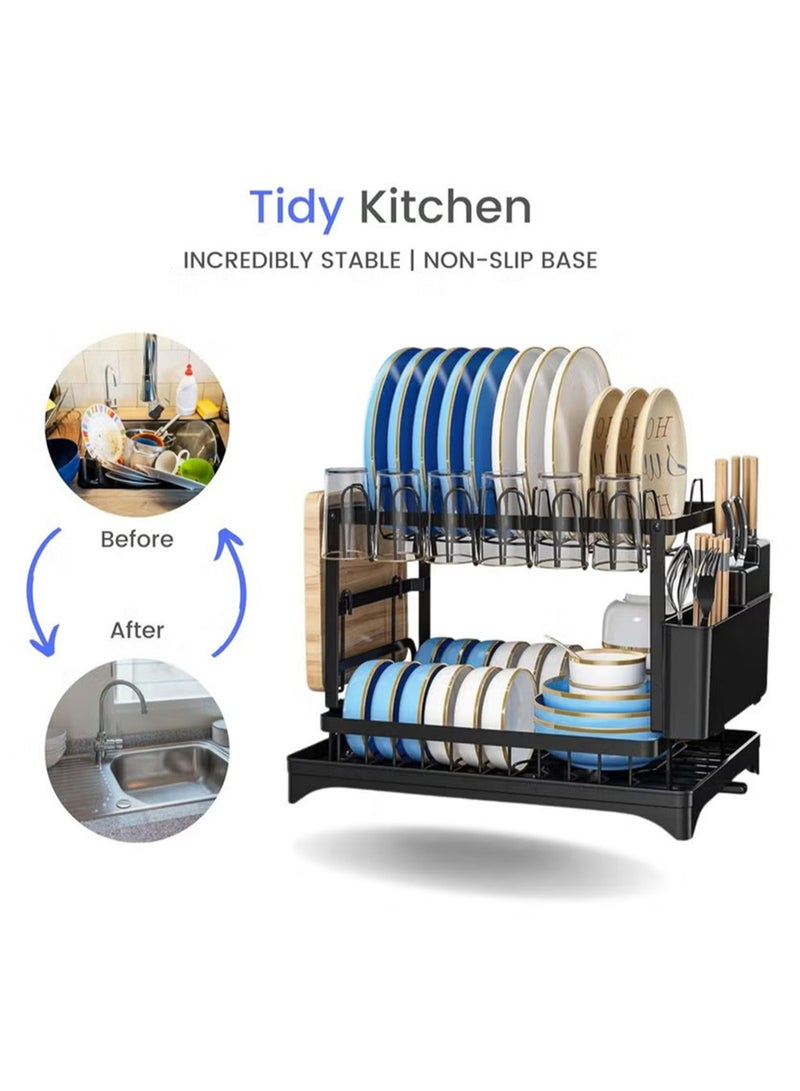 MarkedOne 2 Tier Dish Drying Rack with Utensil Holder Cutting Board Holder & Drainboard Tray Dish Drainer Rack for Kitchen Counter Scratch Resistant - Image 3