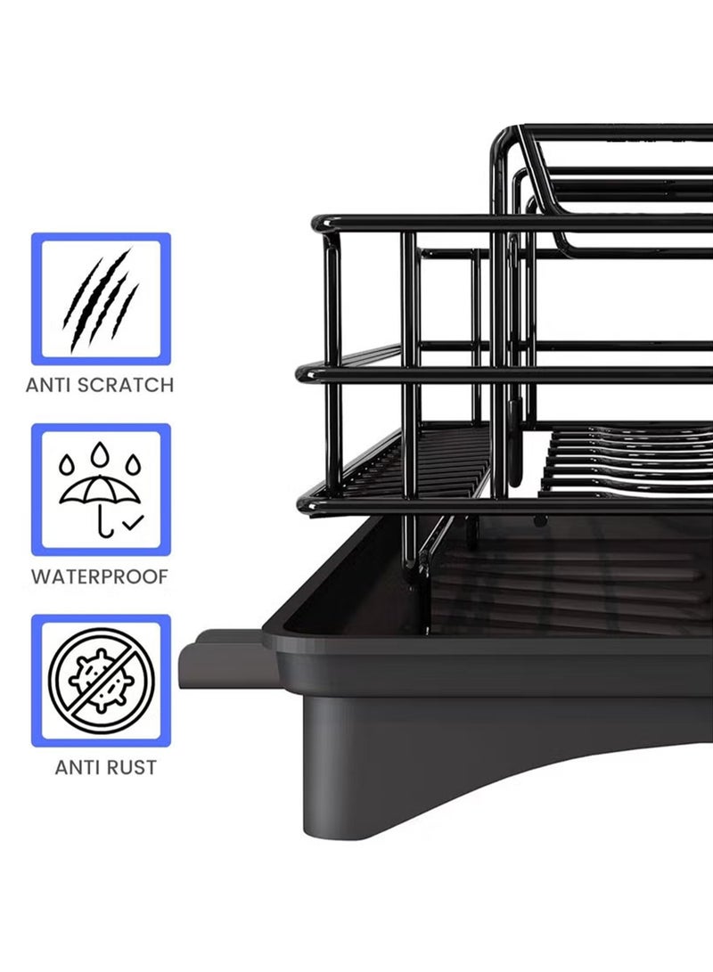 MarkedOne 2 Tier Dish Drying Rack with Utensil Holder Cutting Board Holder & Drainboard Tray Dish Drainer Rack for Kitchen Counter Scratch Resistant - Image 4