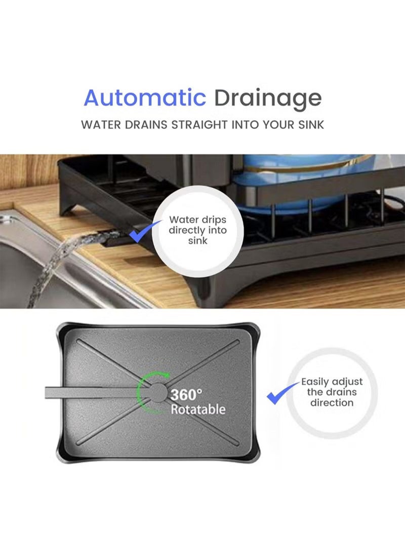 MarkedOne 2 Tier Dish Drying Rack with Utensil Holder Cutting Board Holder & Drainboard Tray Dish Drainer Rack for Kitchen Counter Scratch Resistant - Image 5