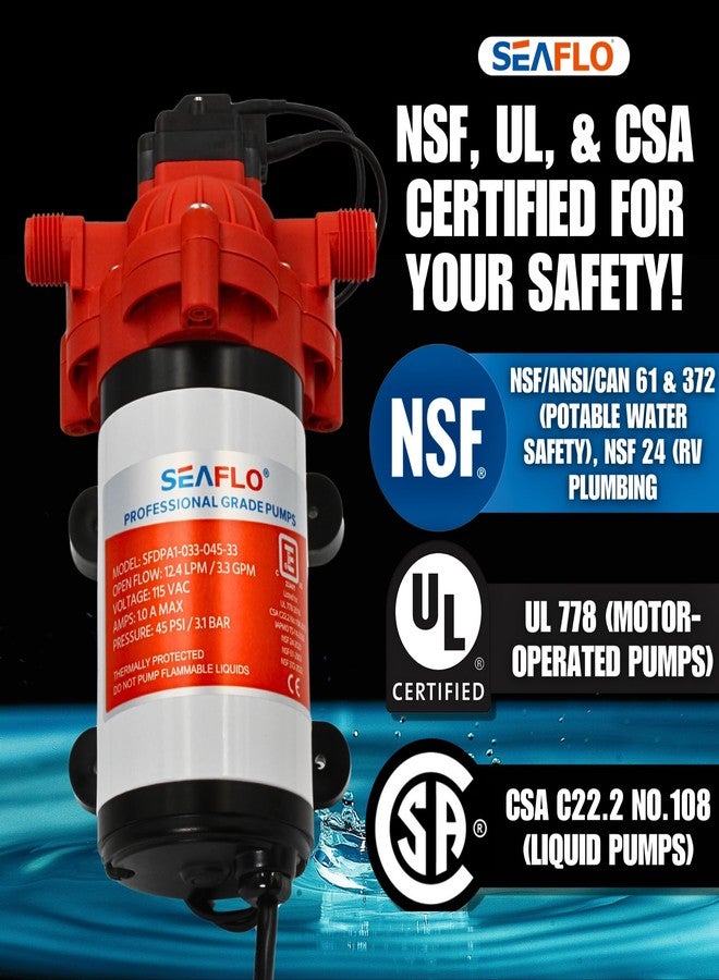SEAFLO 33 Series Water 110V AC Pressure Pump - 115V AC, 3.3 GPM, 45 PSI, Self Priming, Smart Pressure Switch, for RV/Caravan/Marine/Industrial Use-NSF, CE & Rohs Certified, UL Listed, 4-Year Warranty - Image 3