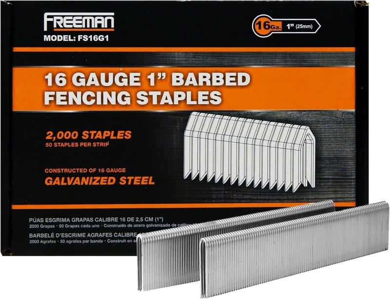 Freeman 16-Gauge 1" Fencing Staples | Glue Collated | Galvanized Steel | 2,000 Count | for Livestock, Horse, Chain Link & Deer Fencing | Compatible with PE20VFS16 and PFS16 | FS16G1 - Image 1