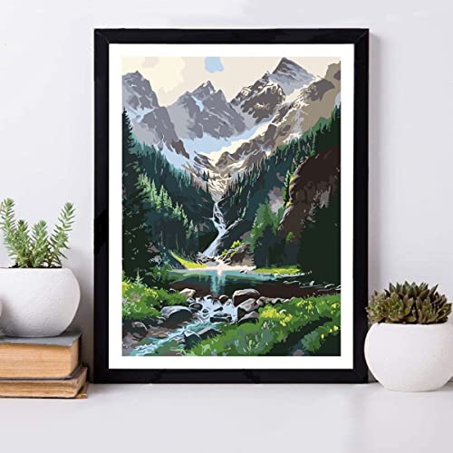eniref Paint by Number Mountains waterfall DIY Painting On Canvas, Paintwork with Paintbrushes Acrylic Paints,Perfect for Paint by Numbers for Adults and Kids Students Beginner, for Home Wall Decor16x20 Inch - Image 3