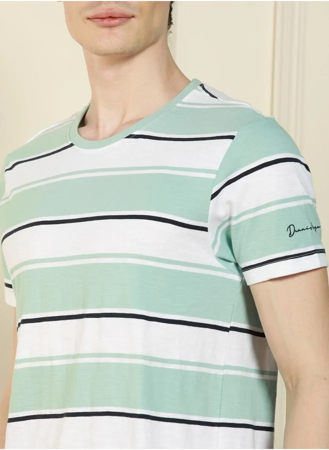 دينيس لينغو Regular Fit Light Blue Cotton T-Shirt Crew Neck
