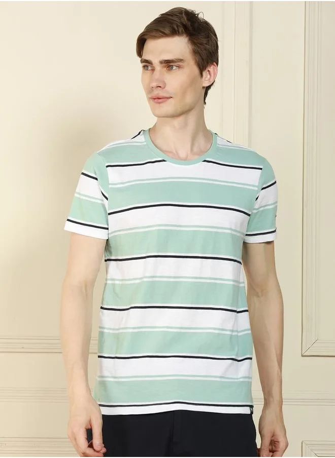 دينيس لينغو Regular Fit Light Blue Cotton T-Shirt Crew Neck