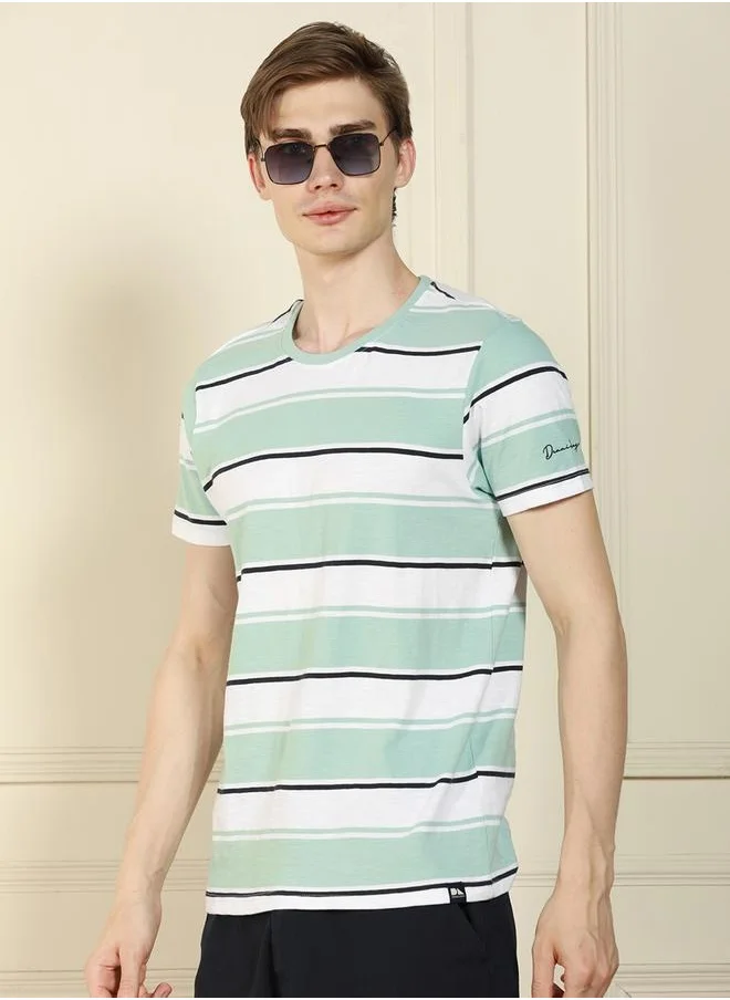 دينيس لينغو Regular Fit Light Blue Cotton T-Shirt Crew Neck