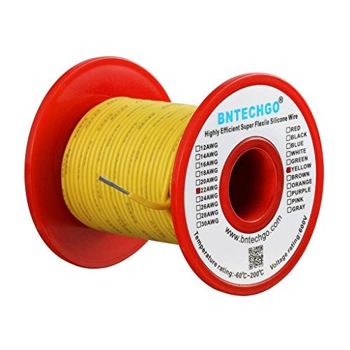 BNTECHGO 22 Gauge Silicone Wire Spool 100 ft Yellow Flexible 22 AWG Stranded Tinned Copper Wire - Image 1