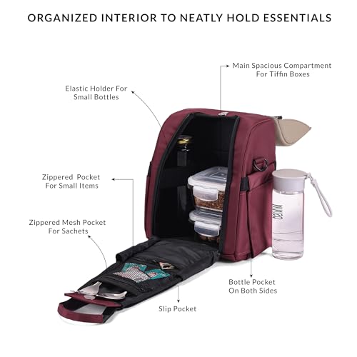 Carriall Nova Meal Bag – Maroon Lunch Bag/Tiffin Bag for Daily Use, Office, College, School, Travel & Picnic | Easy to Clean & Easy to Carry | 6.7 L Storage Capacity | For Men, Women, Boys & Girls - Image 4
