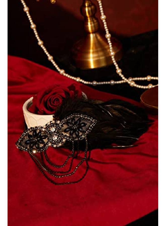 BABEYOND 1920S Flapper Headband 20S Great Gatsby Headpiece Black Feather Headband 1920S Flapper Gatsby Hair Accessories (Black) - Image 3
