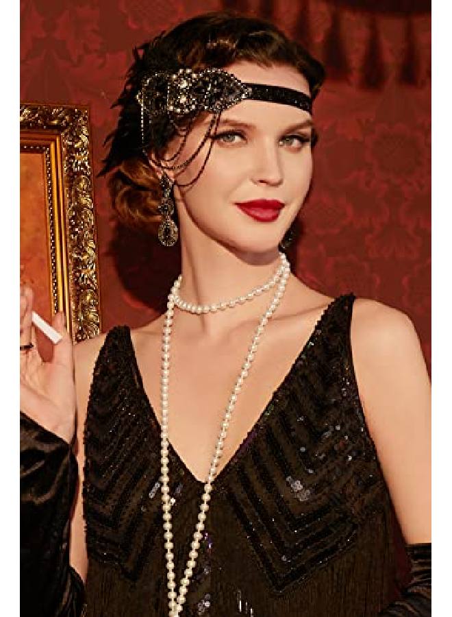 BABEYOND 1920S Flapper Headband 20S Great Gatsby Headpiece Black Feather Headband 1920S Flapper Gatsby Hair Accessories (Black) - Image 4