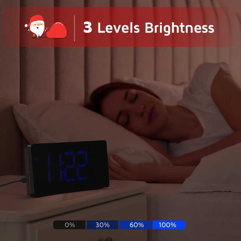 GOLOZA Projection Alarm Clock, Digital Clock with 180° Rotatable Projector, 3-Level Brightness Dimmer, Clear LED Display, USB Charger, Progressive Volume, 9mins Snooze,12/24H, for Bedroom - Image 3