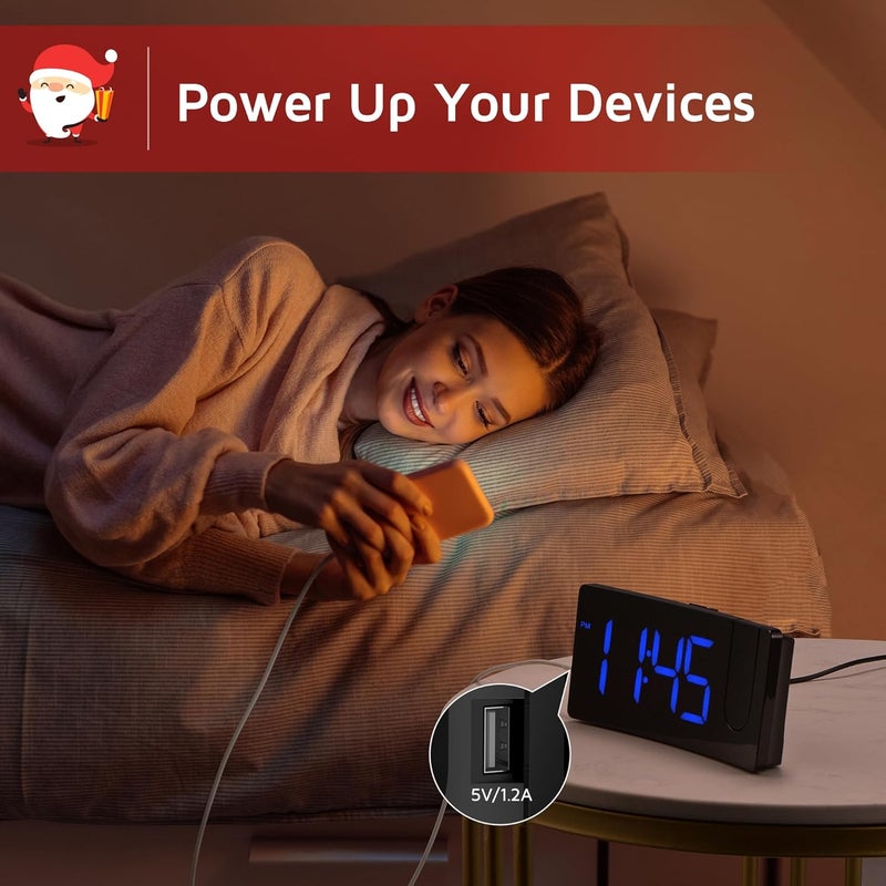 GOLOZA Projection Alarm Clock, Digital Clock with 180° Rotatable Projector, 3-Level Brightness Dimmer, Clear LED Display, USB Charger, Progressive Volume, 9mins Snooze,12/24H, for Bedroom - Image 4