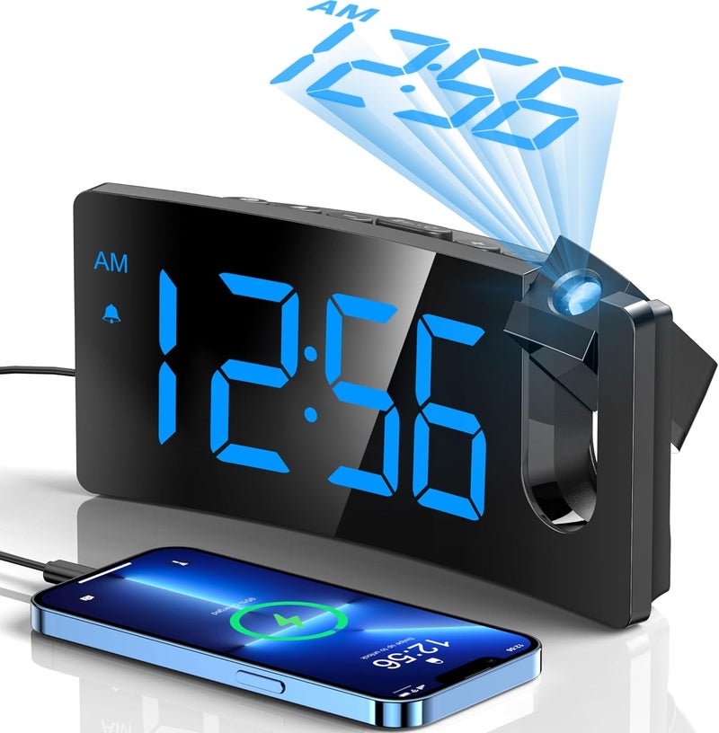 GOLOZA Projection Alarm Clock, Digital Clock with 180° Rotatable Projector, 3-Level Brightness Dimmer, Clear LED Display, USB Charger, Progressive Volume, 9mins Snooze,12/24H, for Bedroom - Image 1