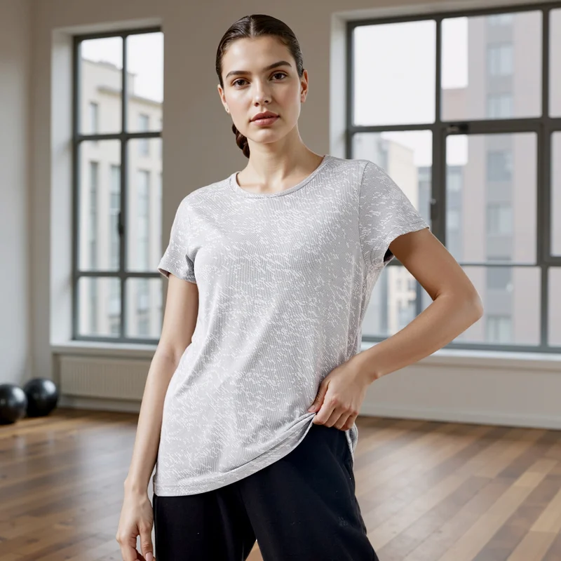 ادوت من سبلاش Jacquard Textured Round Neck T-shirt with Short Sleeves