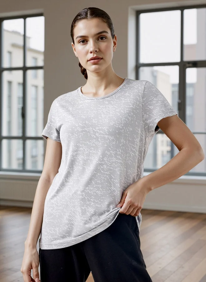 ADOT by Splash Jacquard Textured Round Neck T-shirt with Short Sleeves