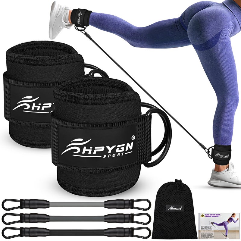 HPYGN Ankle Resistance Bands with Cuffs, Three Different Pound Leg Workout Equipment, Booty Workout Straps with Adjustable, Portable Cable Machine Ankle Strap Suitable for Home, Gym and Office - Image 1
