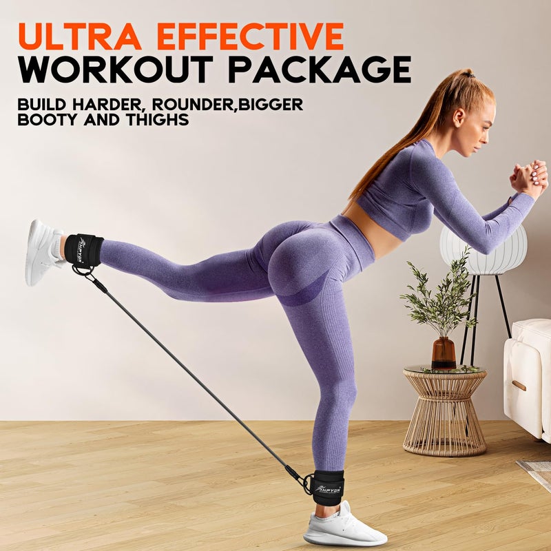 HPYGN Ankle Resistance Bands with Cuffs, Three Different Pound Leg Workout Equipment, Booty Workout Straps with Adjustable, Portable Cable Machine Ankle Strap Suitable for Home, Gym and Office - Image 3