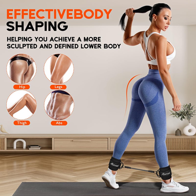 HPYGN Ankle Resistance Bands with Cuffs, Three Different Pound Leg Workout Equipment, Booty Workout Straps with Adjustable, Portable Cable Machine Ankle Strap Suitable for Home, Gym and Office - Image 2